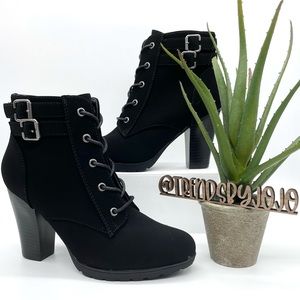 Rialto Shanaya Suede Lace Up Combat Black Boots